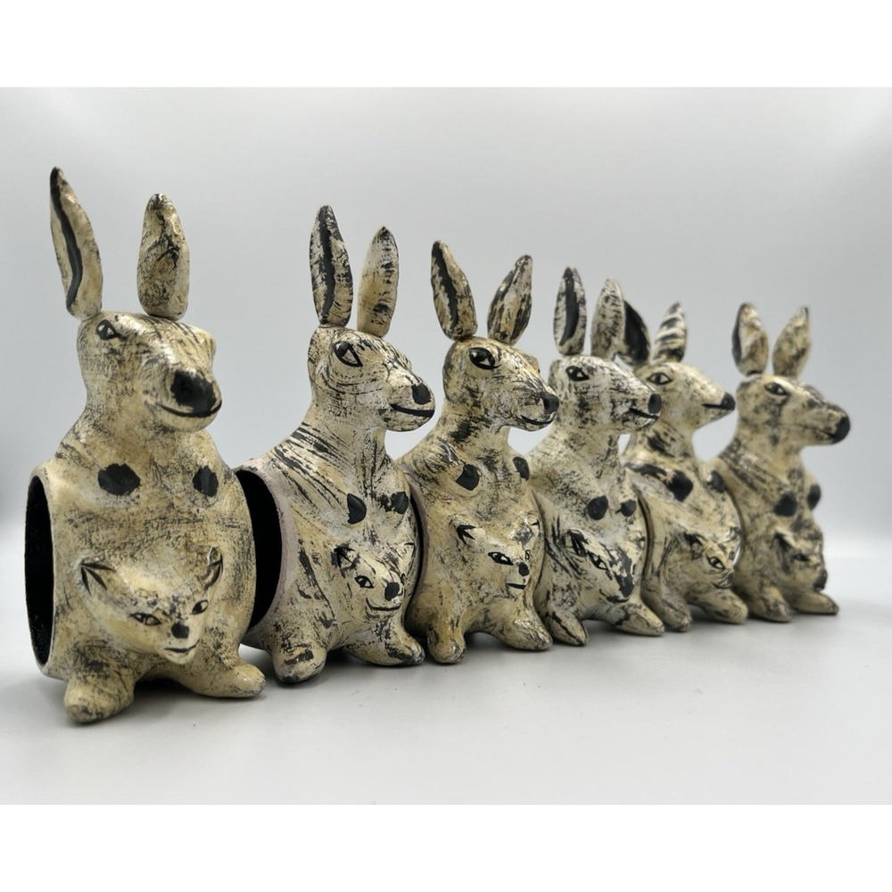 Vintage Kangroo Napkin Rings SET OF 6 Wood Joey Figural Whimsy Kitsch Rustic